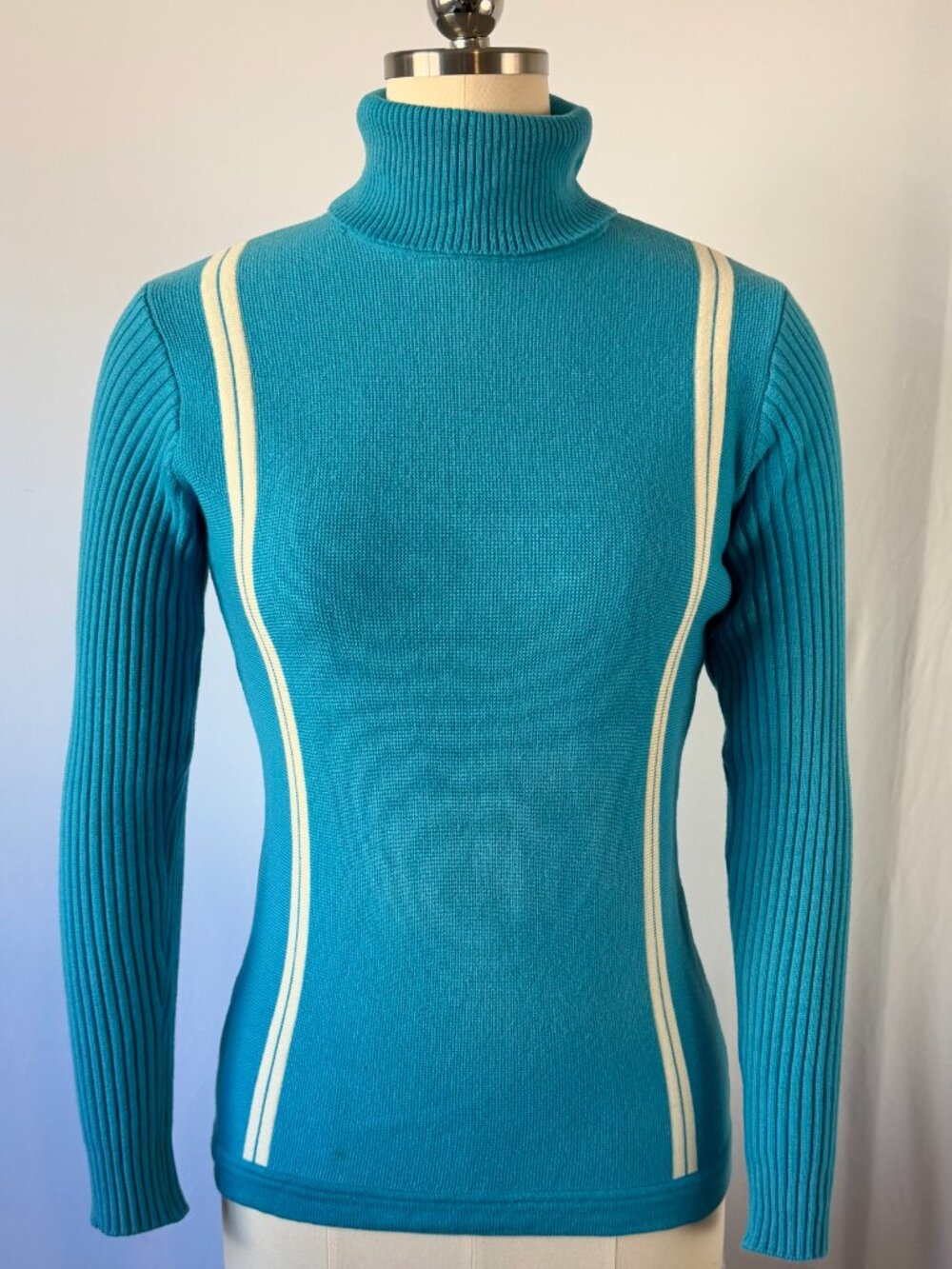 VINTAGE 70s HEAD skiwear Womens Turtleneck sweater - Blue - Small